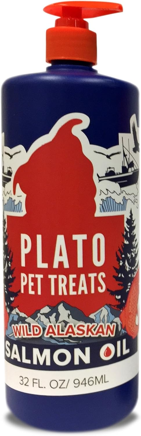 PLATO Wild Alaskan Salmon Oil Kibble Topper - Boost Dog Food with Omega 3 & 6 Fatty Acids - For Healthy Skin & Coat - 32 ounces