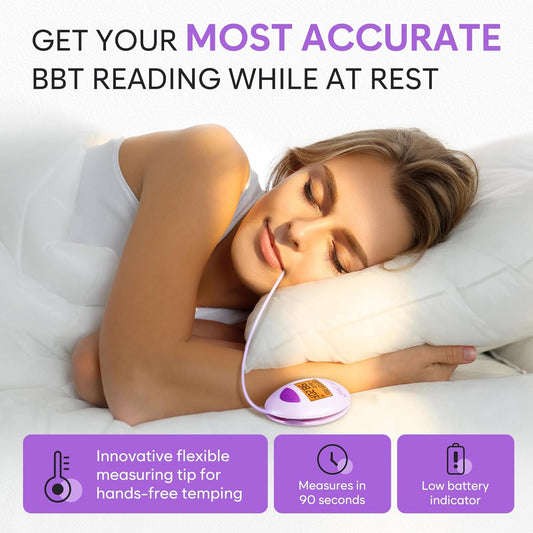 Premom Basal Body Thermometer for Ovulation Tracking: BBT Temperature 1/100th Degree High Precision - Smart Fertility Tracker with Backlight LCD Display & 60 Memory Recall | EBT-380