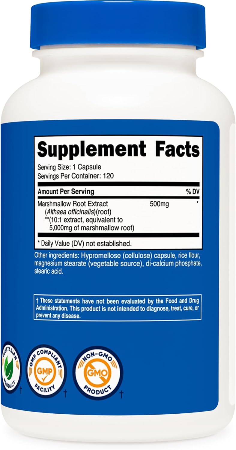 Nutricost Marshmallow Root 5000mg Equivalent, 120 Vegetarian Capsules - Gluten Free & Non-GMO - from 500mg of 10:1 Extract : Health & Household