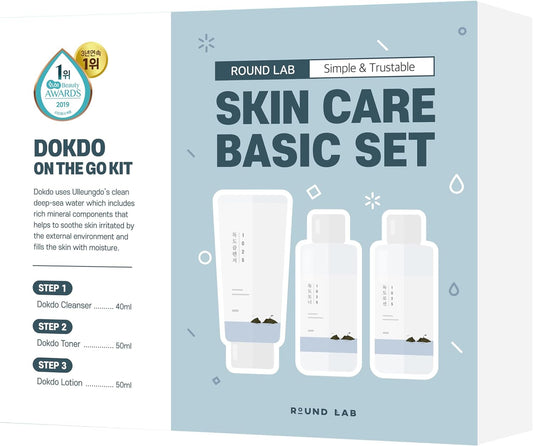 ROUND LAB 1025 Dokdo On The Go Kit | 1025 Dokdo Cleanser (1.35fl.oz) + 1025 Dokdo Toner (1.69fl.oz) + 1025 Dokdo Lotion (1.69fl.oz)