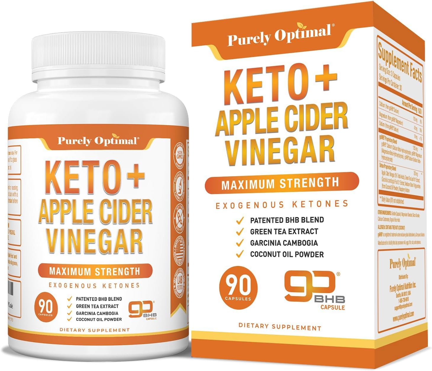 Purely Optimal Keto Bhb & Apple Cider Vinegar Capsules - Exogenous Ketones Supplement With The Mother For Ketosis Support, Healthy Lifestyle & Overall Well-Being - 90 Capsules