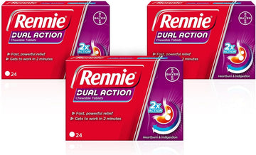 Rennie Dual Action - Antacids, Heartburn Relief And Indigestion Tablets - Fast, Powerful Relief, Gets To Work In 2 Minutes - 72 Tablets (3 Pack Of 24 Tablets)
