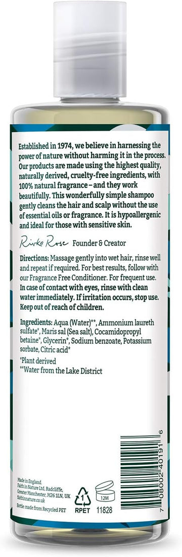 Faith In Nature Natural Fragrance Free Shampoo, Sensitive, Vegan & Cruelty Free, No Sls Or Parabens, For All Hair Types, 400Ml