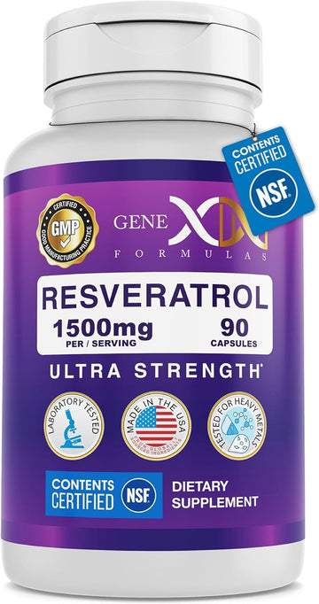 Genex Formulas Resveratrol 1500 Mg Supplement For Healthy Aging – Nsf Certified For Safety, Quality & Label Accuracy – Potent Antioxidant & Healthy Aging Formula - Gluten Free 90 Count