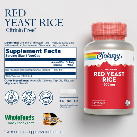 Solaray Red Yeast Rice 600Mg System Support, Non-Irradiated & No Citrinin, Lab Verified, 120 Vegcaps