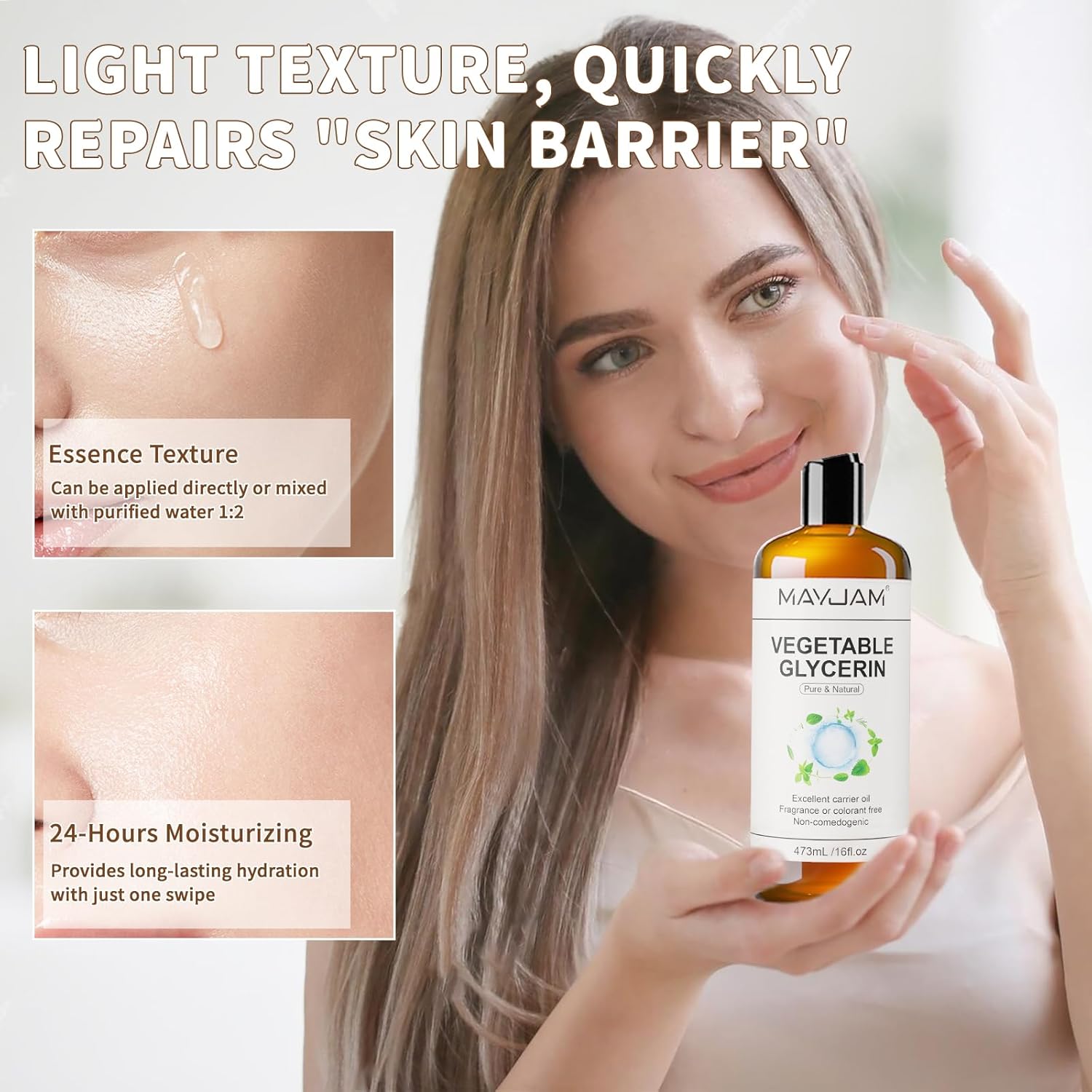 Mayjam 100% Natural & Pure Vegetable Glycerine, 16 Fl. Oz. Vegetable Glycerin Liquid Body Oil For Skin, Face, Hair Care, Massage Oil For Moisturizing And Hair Benefits, Carrier Oil For Essential Oils : Beauty & Personal Care