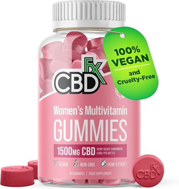 CBDfx 1500mg CBD High Strength Women's Multivitamin Vegan Gummies, Vitamin A, C, D3, E, B6, B12, Biotin, Calcium and Zinc 60x Bottle (30 Days)