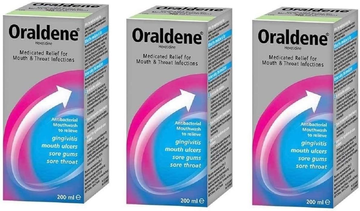 Oraldene Hexetidine Antibacterial Mouthwash, 3 Pack, 200 Ml