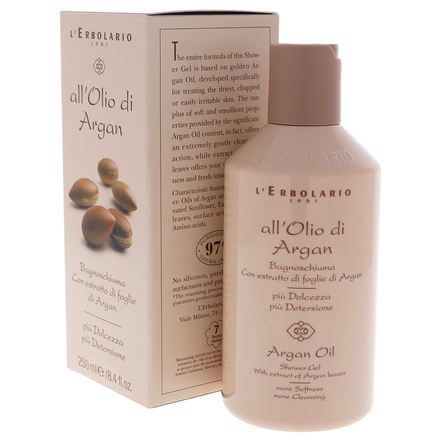 L'Erbolario Shower Gel - Moisturizing Body Wash For Dry And Sensitive Skin - Anti-Aging And Nourishing Body Soap With Argan Leaf - Argan Oil - 8.4 Oz : Bath Soaps : Beauty & Personal Care
