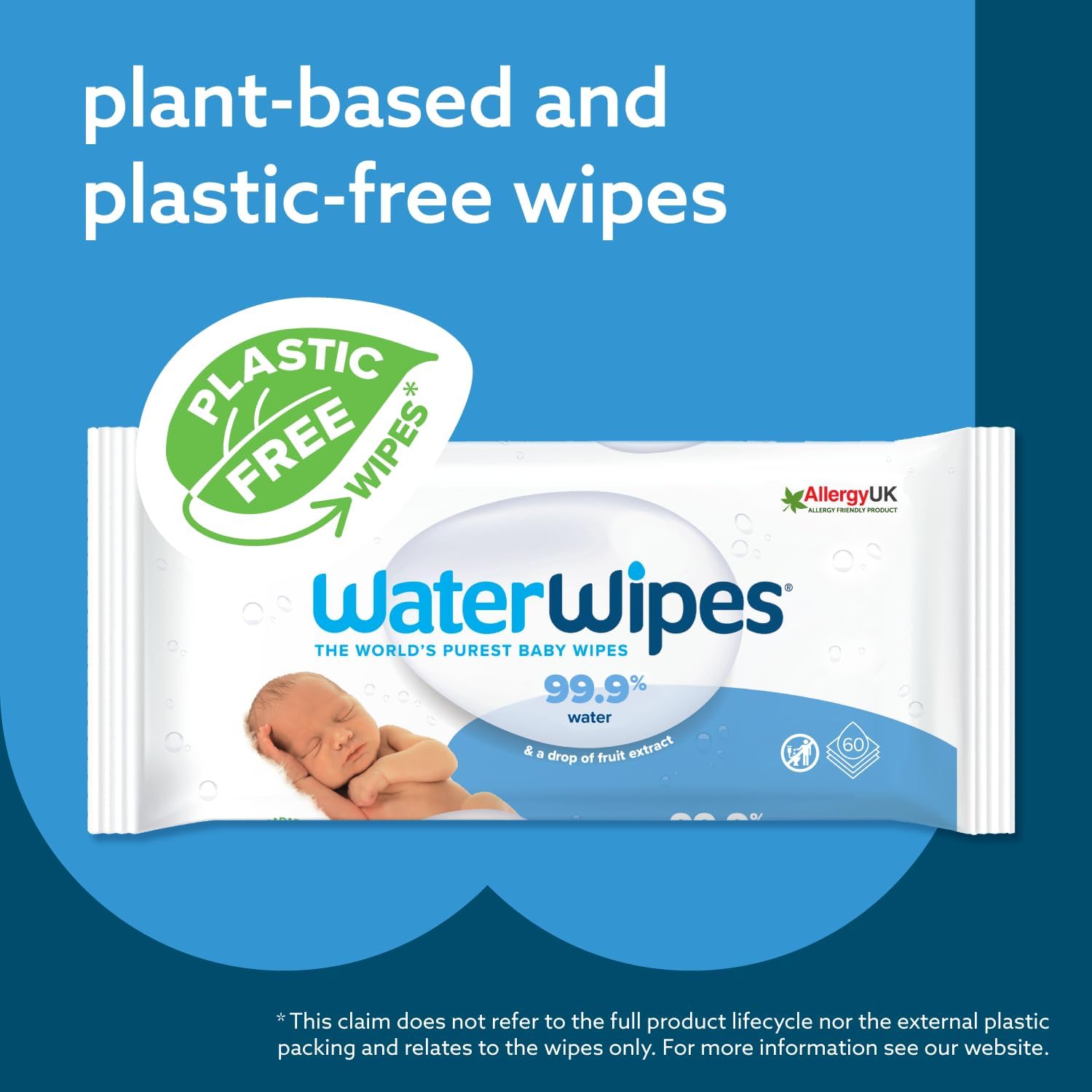 WaterWipes Plastic-Free Original Baby Wipes, 99.9% Water Based Wipes, Unscented & Hypoallergenic for Sensitive Skin, 300 Count (5 packs) : Baby