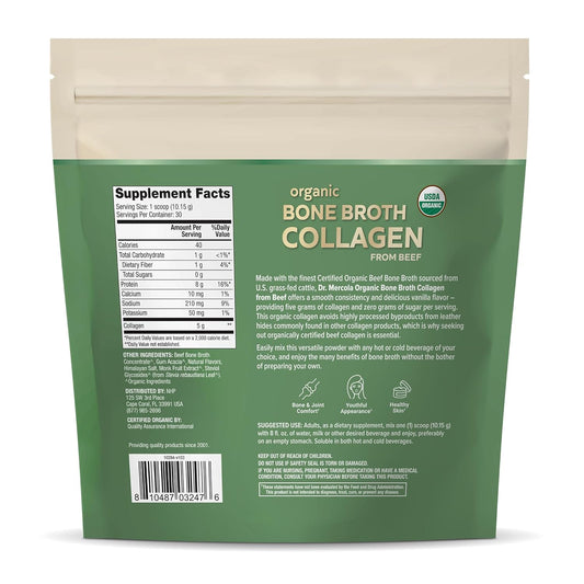 Dr. Mercola Organic Bone Broth Collagen Powder - Vanilla, 30 Servings (30 Scoops), Dietary Supplement, Supports Bone and Joint Comfort, USDA Organic, Non-GMO