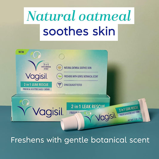 Vagisil 2-in-1 Leak Rescue Intimate Feminine Cream for Women, Gynecologist Tested & Hypoallergenic, 1 oz (Pack of 1)