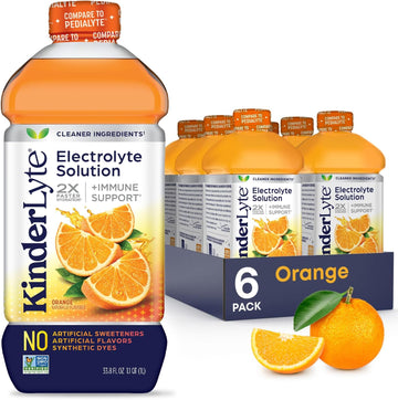 Kinderlyte Electrolyte Solution, 2X Faster Hydration Vs. Water Alone, No Artificial Sweeteners Or Flavors, No Synthetic Dyes, Orange, For Kids And Adults, 33.8 Fl Oz (Pack Of 6)