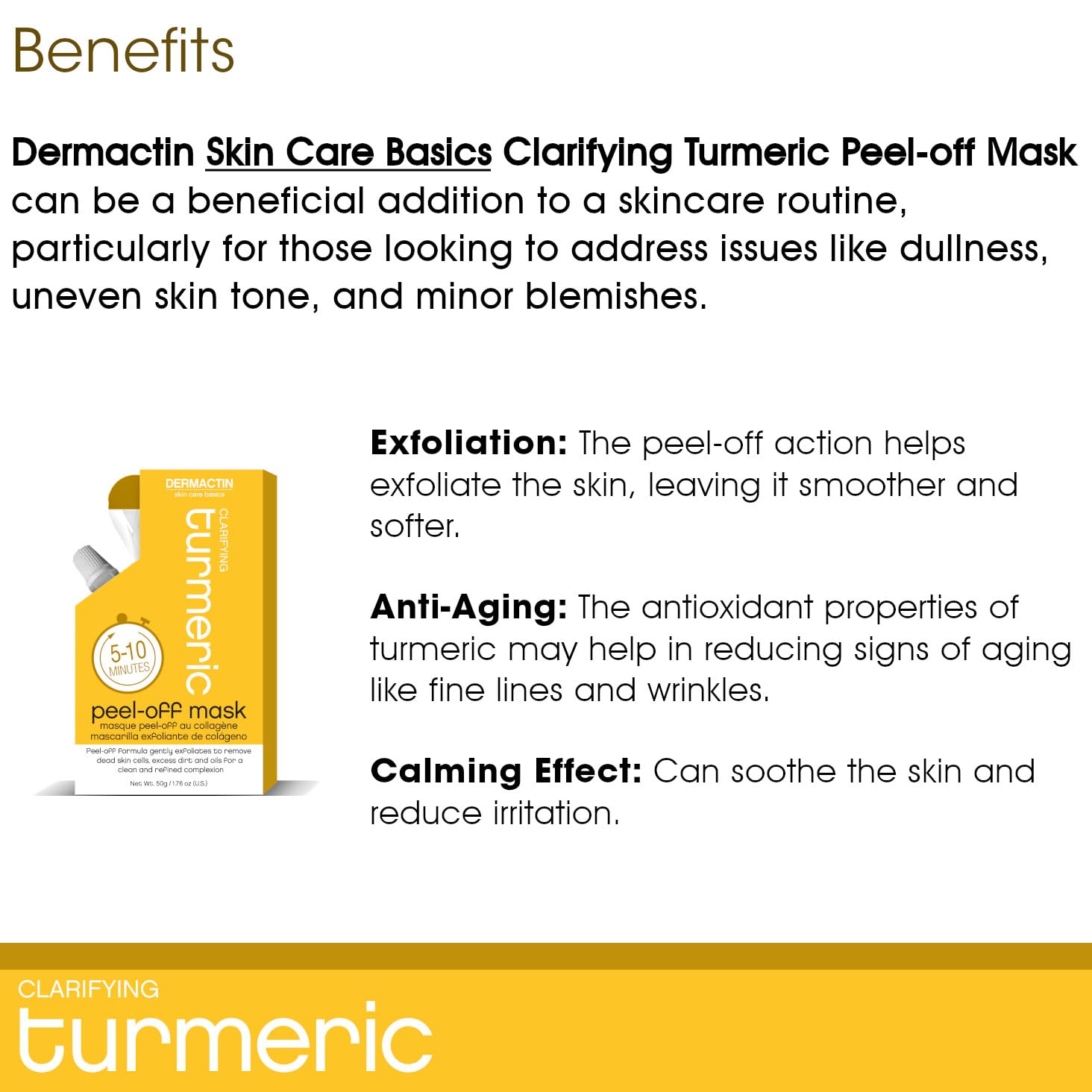 Dermactin Skin Care Basics Clarifying Turmeric Peel-Off Mask 1.76 Oz. - : Beauty & Personal Care