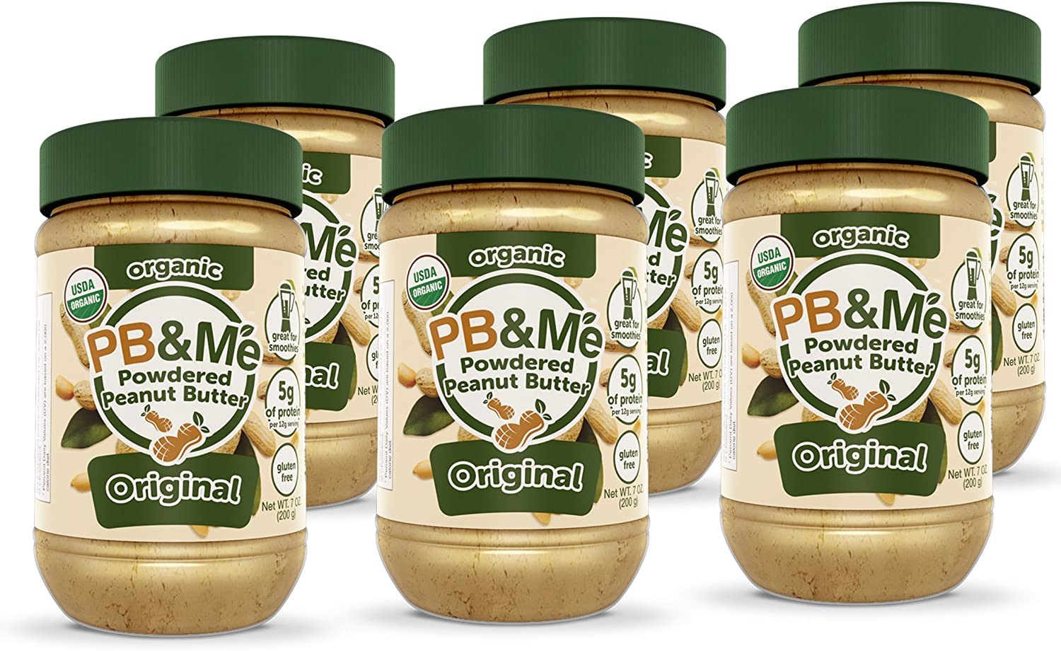 Pb&Me Natural Powdered Peanut Butter - Gluten Free, High Protein, Less Calorie Peanut Butter For Smoothie And Protein Shake Add Ins- 87% Less Fat Than Regular Creamy Peanut Butter - Original 200G