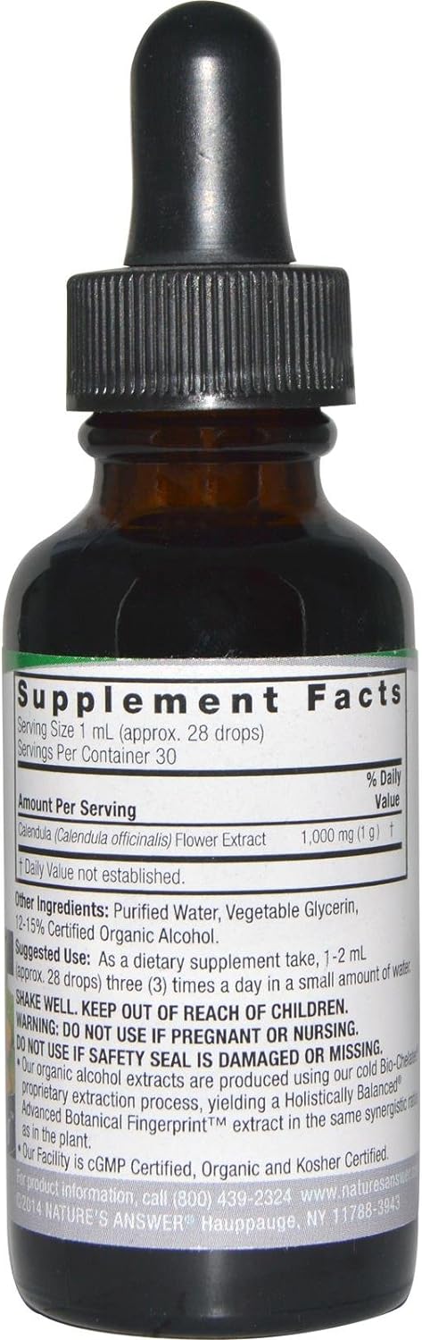 Nature's Answer Calendula Flowers with Organic Alcohol, 1-Fluid Ounce | Immune Support | Promotes Blood Regulation | Natural Metabolizer : Health & Household