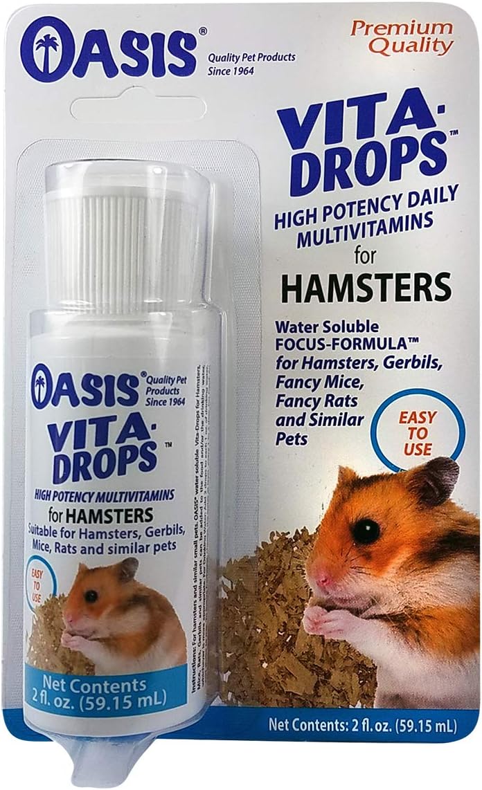 Oasis Hamster Vita-Drops All-in-1 Multivitamins - Daily Vitamin Supplement Supports Healthy Bones & Teeth, Joints & Digestion, Promotes Healthy Skin Coat, Orange Flavor, 2-Ounces