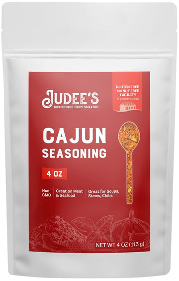 Judee'S Cajun Seasoning 4 Oz - Spicy Louisiana-Inspired Spice Blend - 100% Non-Gmo - Great For Dips, Spices And Seasonings - Sprinkle Over French Fries And Appetizers - Gluten-Free And Nut-Free