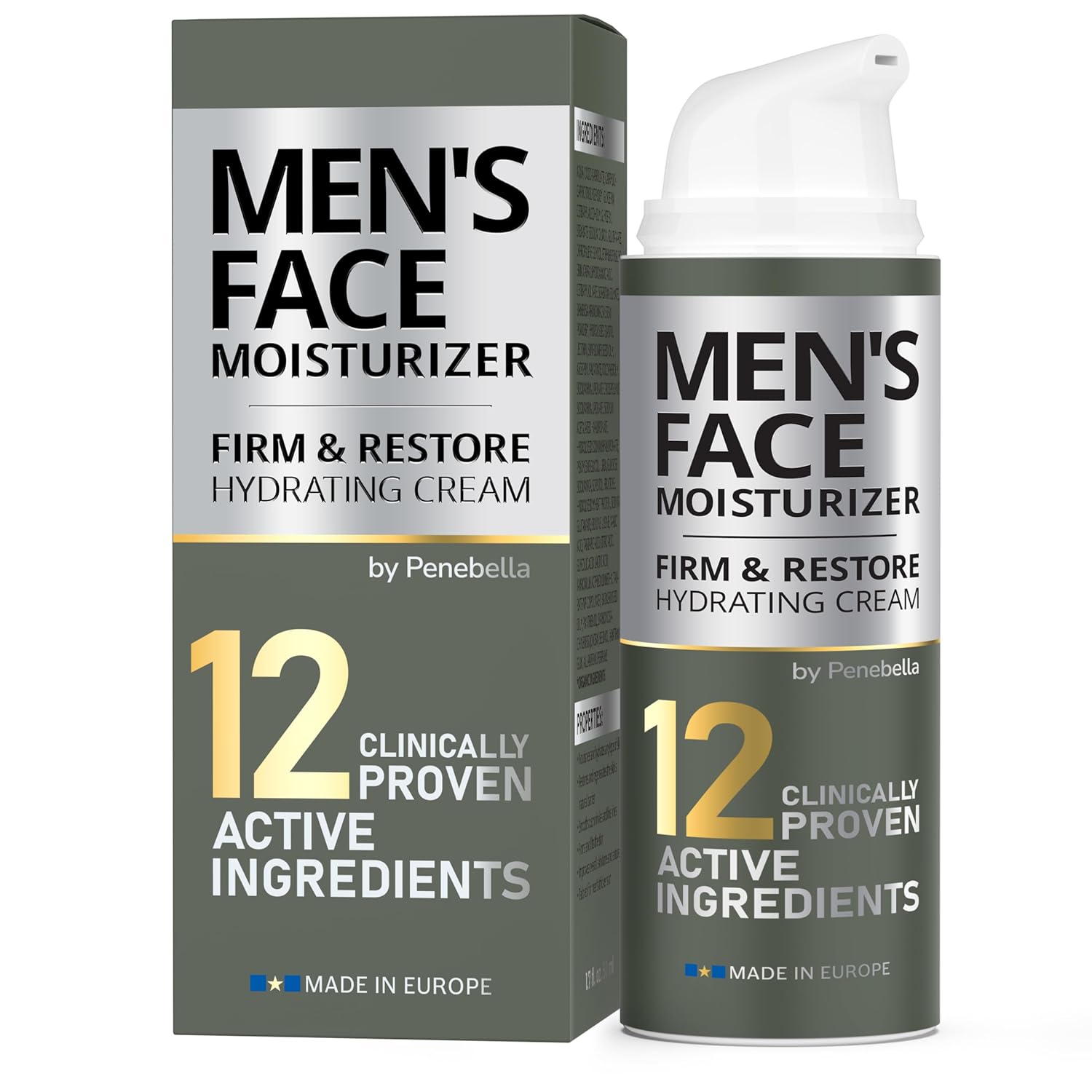 Mens Face Moisturizer Cream - Anti-Aging Face & Neck Serum for Men - Firming & Lifting Anti-Wrinkle Facial Day & Night Skin Care Complex with Hyaluronic Acid - Made in Europe - Elastin