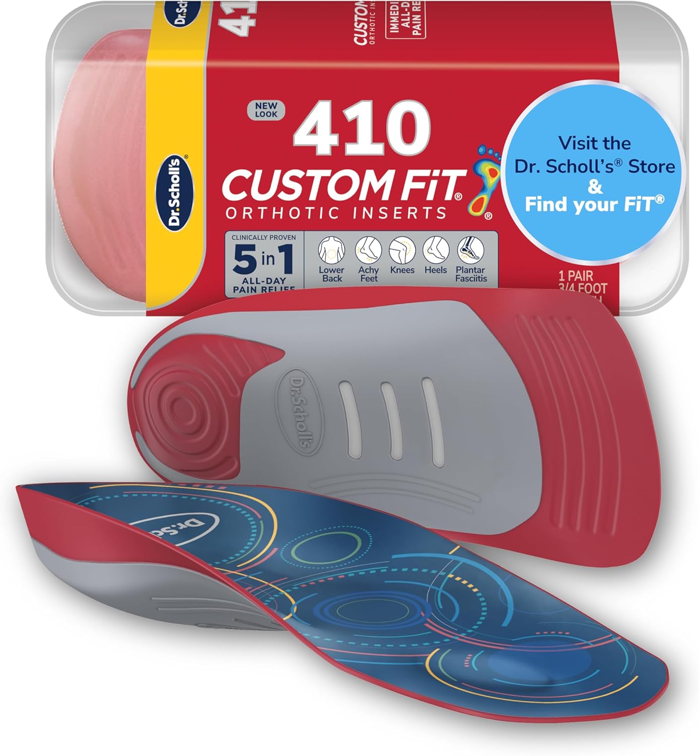 Dr. Scholl’S Custom Fit Orthotics 3/4 Length Inserts Cf 410, 5-In-1 All-Day Pain Relief For Feet, Lower Back, Knees, Heel & Plantar Fasciitis, Arch Support Shoe Insoles For Men Women, Fsa Hsa Eligible