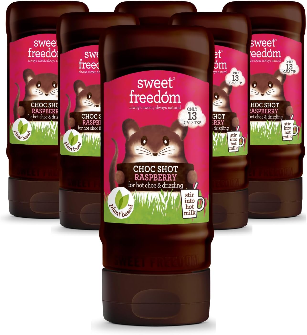 Sweet Freedom Choc Shot Raspberry | Delicious Chocolate Sauce Or Syrup | Plant Based & Vegan | Pack Of 6 - Recyclable, 320G