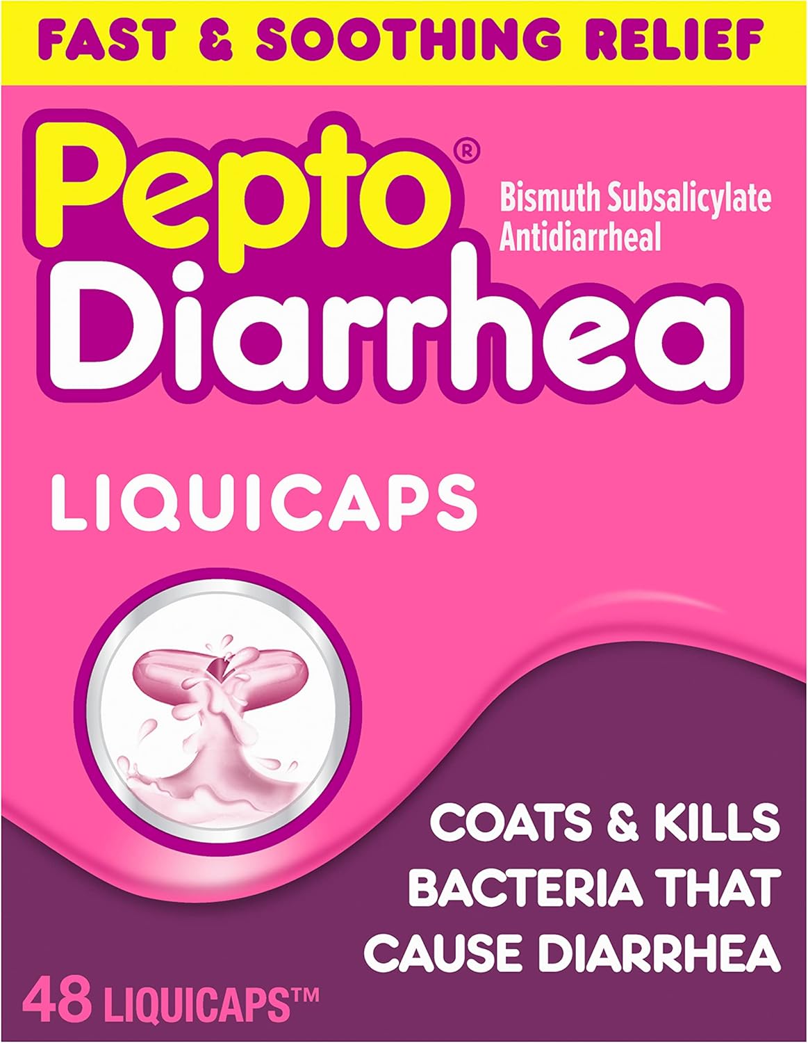 Pepto Bismol Diarrhea Liquicaps, Anti Diarrhea Medicine For Fast Diarrhea Relief, Antidiarrheal Liquid Pills, 48 Liquidcaps