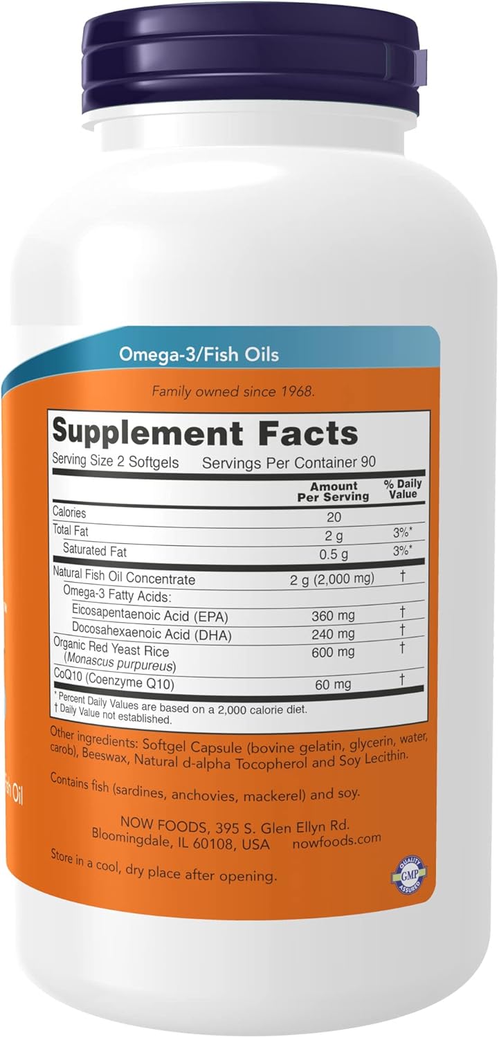 NOW Supplements, Red Omega™ with CoQ10 30 mg and Omega-3 Fish Oil, Cardiovascular Support*, 180 Softgels