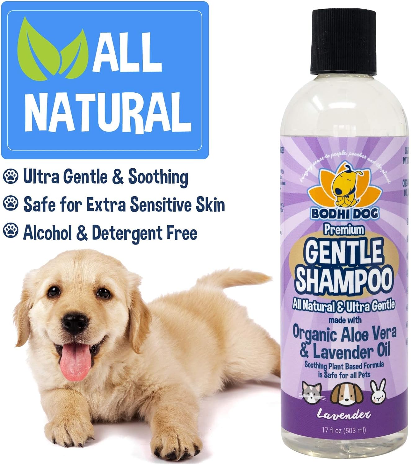 Bodhi Dog Premium Gentle Shampoo | Soothing & Ultra Gentle Puppy Shampoo | Aloe Vera and Lavender Oil | Natural Moisturizing Pet Wash for Puppies, Dogs and Cats (17 Fl Oz)