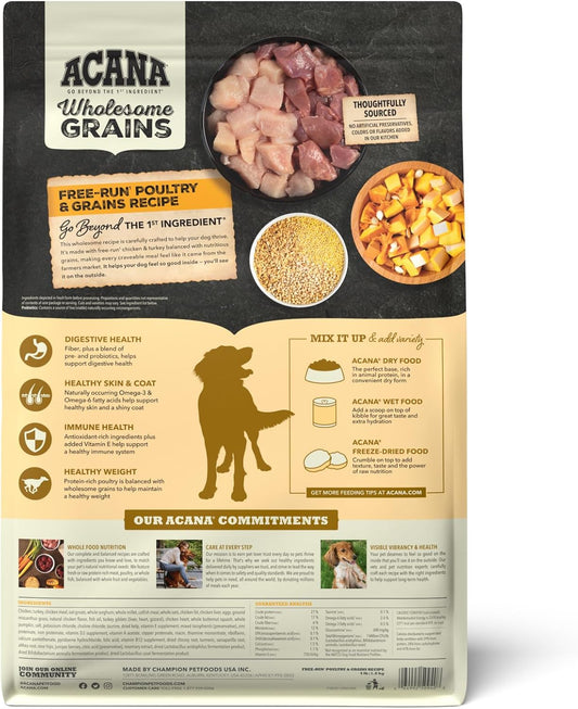 Acana Wholesome Grains Dry Dog Food, Free-Run Poultry, Real Chicken & Turkey And Eggs Dog Food Recipe, 4Lb