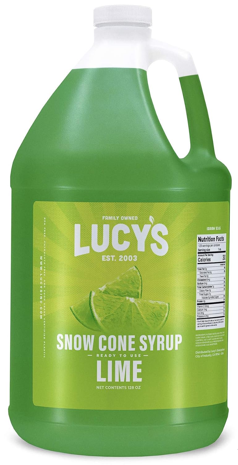 Lucy'S Family Owned - Shaved Ice Snow Cone Syrup, Lime - 1 Gallon (128Oz.)