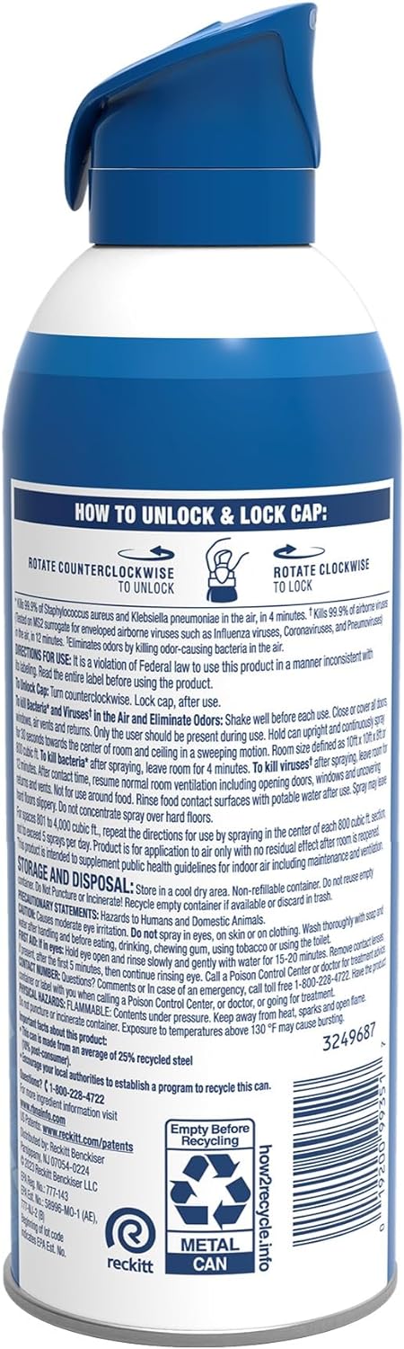 LYSOL Air Sanitizer Spray, For Air Sanitization and Odor Elimination, White Linen Scent, 10 Fl. Oz