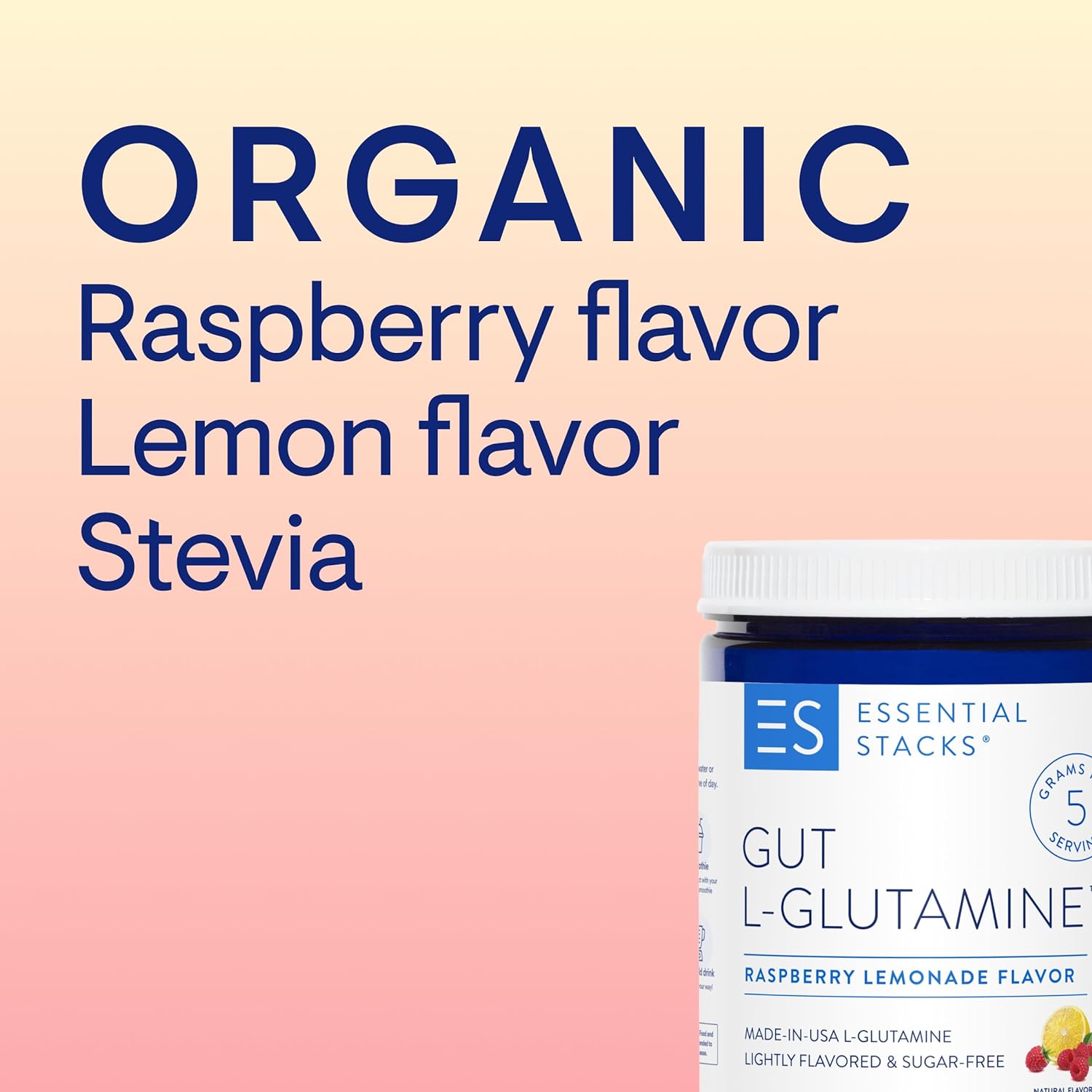 Essential Stacks Gut L-Glutamine Powder Flavored (Raspberry Lemonade) - Made in USA L Glutamine Supplement for Gut Health (50 Servings) : Health & Household