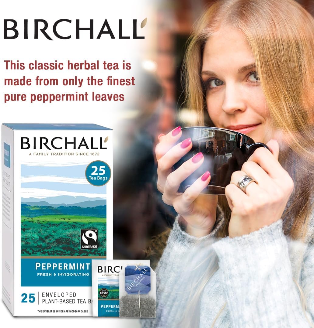 Birchall Tea Bags, Peppermint Tea Gift Set, Caffeine Free Tea Bursting with Full Flavour, Perfect Vegan Gifts, 25 Enveloped Plant-Based Tea Bags : Amazon.co.uk: Grocery