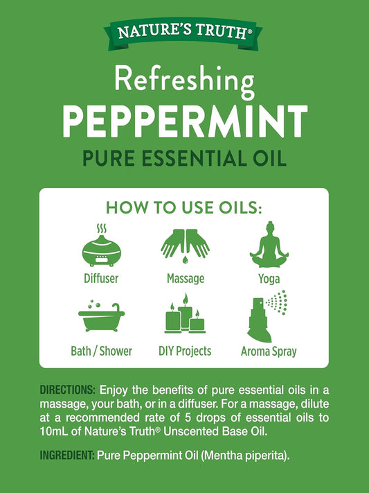 Peppermint Essential Oil | Twin Pack | 2 Pack Of 2 Fluid Ounces (59 Ml) | Mentha Piperita | By Nature'S Truth