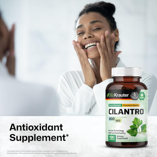 Bio Krauter Cilantro Supplement - 800 Mg Per Serving - 100 Cilantro Capsules - Rich Source Of Antioxidants - Natural Cleansing & Detox - Vegan