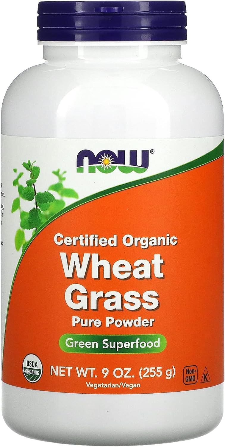NOW Supplements, Certified Organic and Non-GMO, Wheat Grass Powder, Green Superfood, 9-Ounce