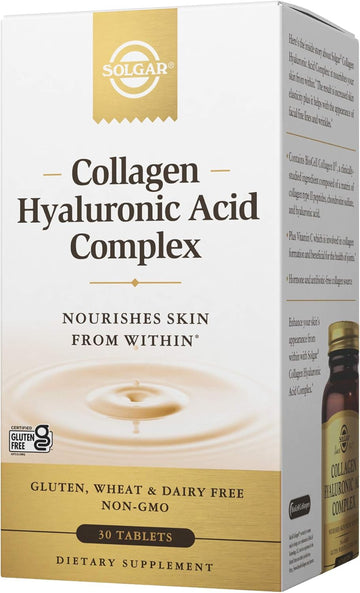 Solgar Collagen Hyaluronic Acid Complex - Reduces Fine Lines & Wrinkles - Skin Hydration - Vitamin C - 30 Tablets
