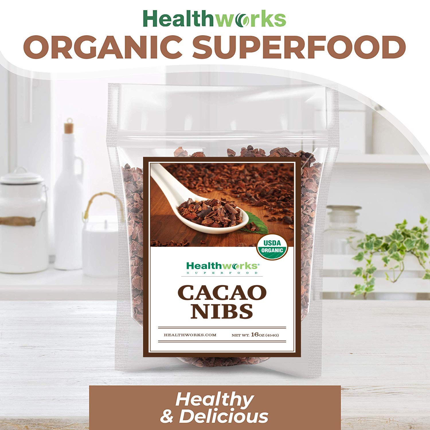 Healthworks Cacao Nibs Raw Organic (16 Ounces / 1 Pound) | Criollo Bean | Unsweetened Chocolate Substitute | Certified Organic | Keto, Vegan & Non-GMO | Antioxidant : Books
