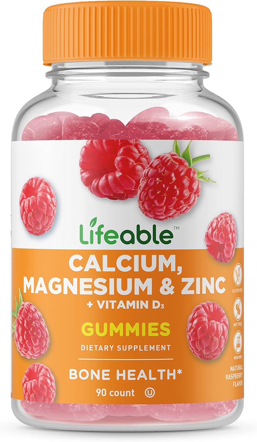 Lifeable Calcium, Magnesium, Zinc and Vitamin D Gummies - Great Tasting Natural Flavor Vitamin Supplements - Gluten Free GMO Free Chewable - for Bone Health - for Adults, Man, Women - 90 Gummies
