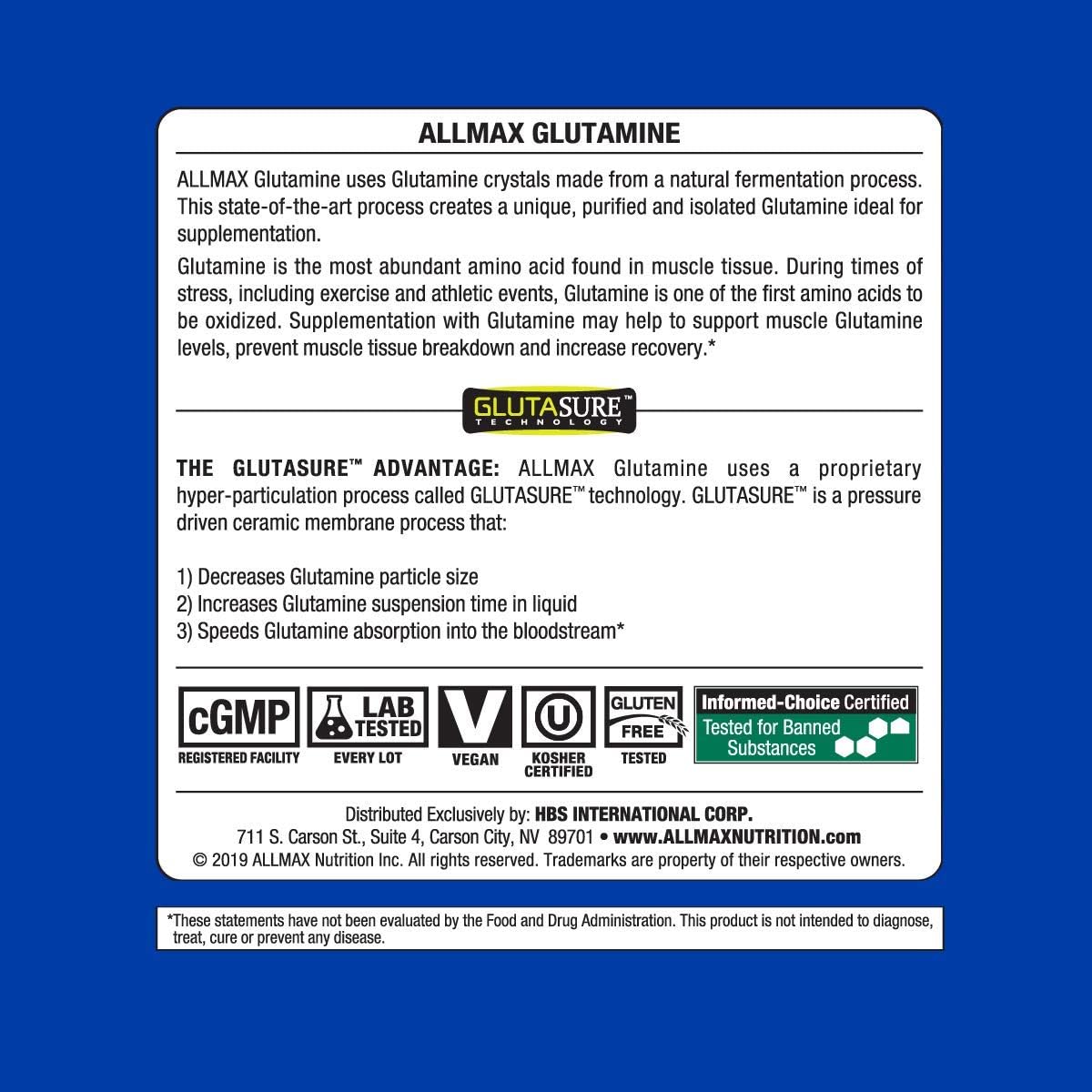 ALLMAX Essentials GLUTAMINE - 1000 g Powder - Fermentation-Derived Glutamine - Increases Recovery & Supports Immune System - Gluten Free & Vegan - 200 Servings : Health & Household