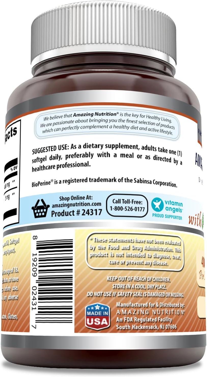 Amazing Formulas CoQ10 with Bioperine Supplement | 400 Mg Per Serving | 60 Softgels | Non-GMO | Gluten Free | Made in USA : Health & Household