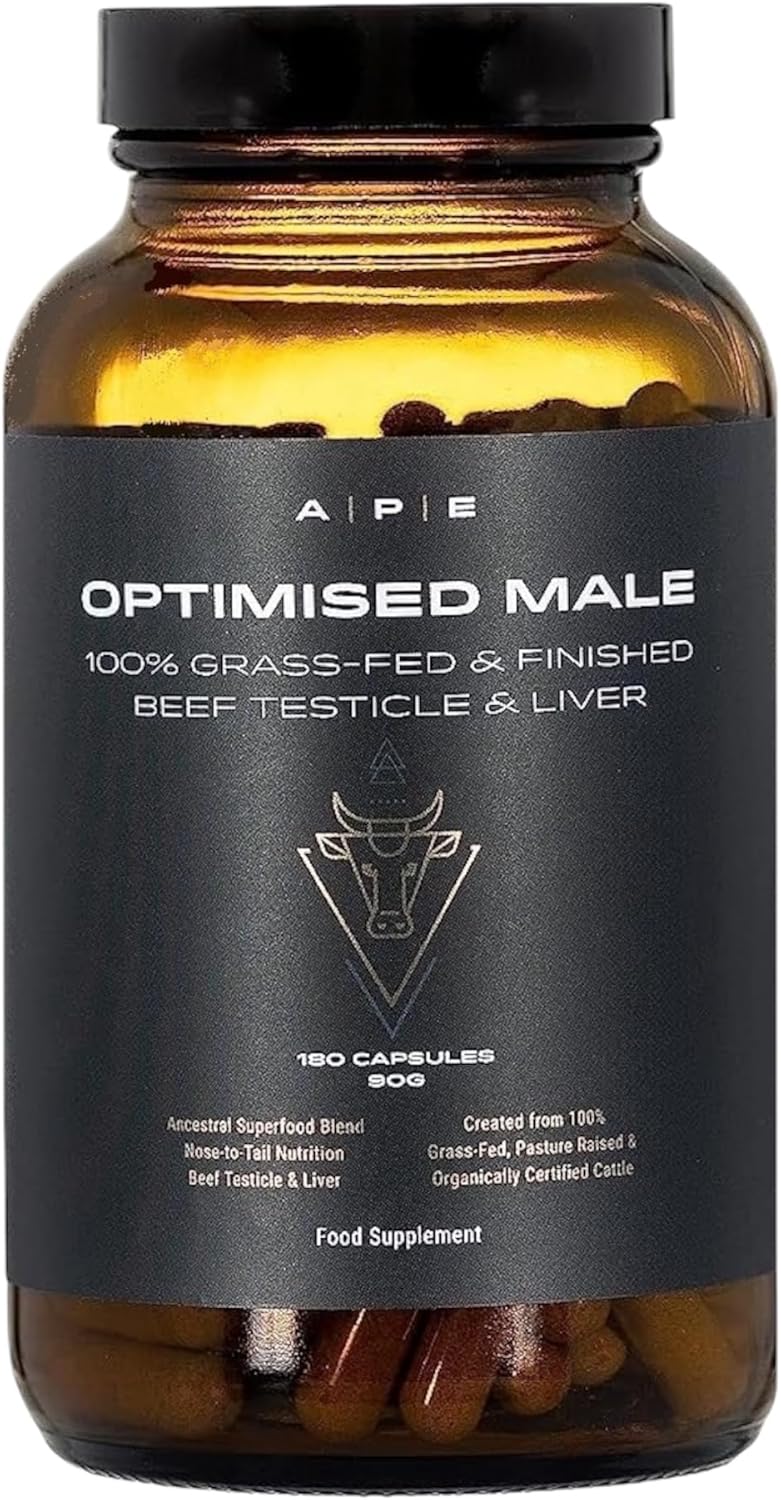 Ape Nutrition Optimised Male | Grass-Fed Beef Testicles & Liver Men’S Supplements | Boost Male Vitality, Energy & Testosterone | Gym Supplements For Men | 180 Capsules