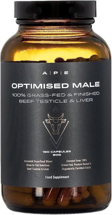 Ape Nutrition Optimised Male | Grass-Fed Beef Testicles & Liver Men’S Supplements | Boost Male Vitality, Energy & Testosterone | Gym Supplements For Men | 180 Capsules