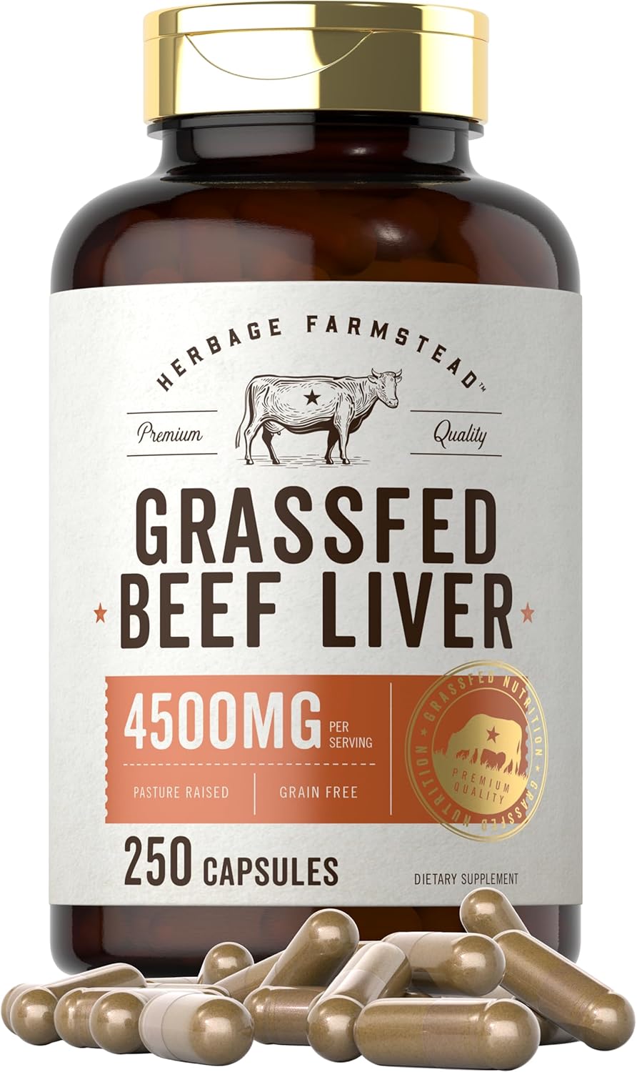 Carlyle Grass Fed Beef Liver Capsules 4500Mg | 250 Count | Desiccated Supplement | Non-Gmo, Gluten Free | By Herbage Farmstead