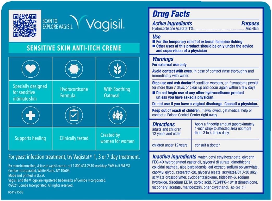 Vagisil Maximum Strength Feminine Anti-Itch Cream for Women, Sensitive Skin Formula with Hydrocortisone, Helps relieve Yeast Infection Irritation, Gynecologist Tested, Soothes & Cools, 1oz (Pack of 1) : Health & Household