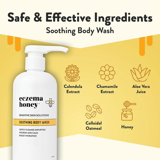Eczema Honey Soothing Body Wash - Daily Shower Gel & Eczema Treatment - Sensitive Skin Body Wash For Adults, Kids, & Babies - Body Cleanser For Eczema Relief (13 Oz)