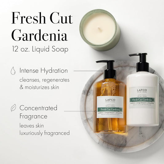 Lafco New York Liquid Soap, Fresh Cut Gardenia - 12 Oz - Regenerates, Protects & Moisturizes - All Skin Types - Hypoallergenic, Synthetic Free & Cruelty Free - Made In Italy