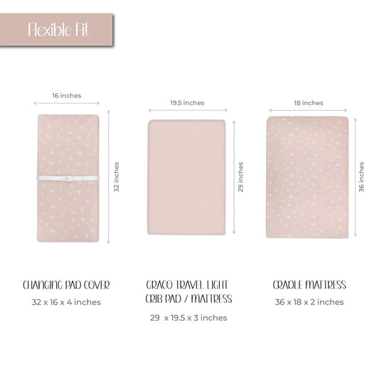 Ely’S & Co. Changing Pad Covers?Cradle Sheets 2-Pack — Combed, 100% Jersey Cotton For Baby Girl — Rosewater Pink, Pin Dots & Gingko Leaves