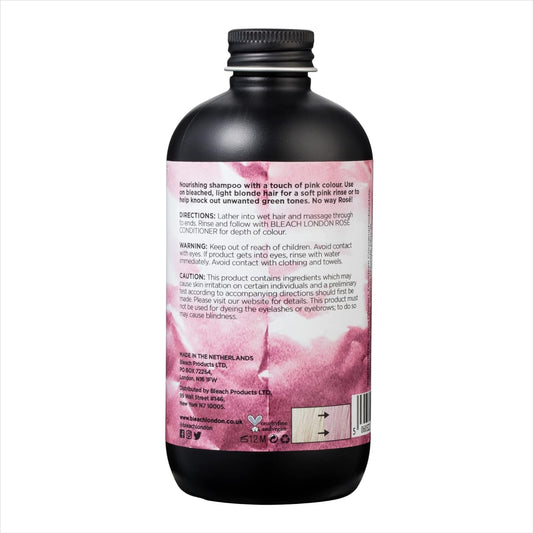 Bleach London Rose Shampoo - Vegan & Peta-Approved Soft Pink Toning Formula, For Bleached Hair, Colour Depositing, Eliminates Blue Dye - Paraben & Silicone Free - (250 Ml)