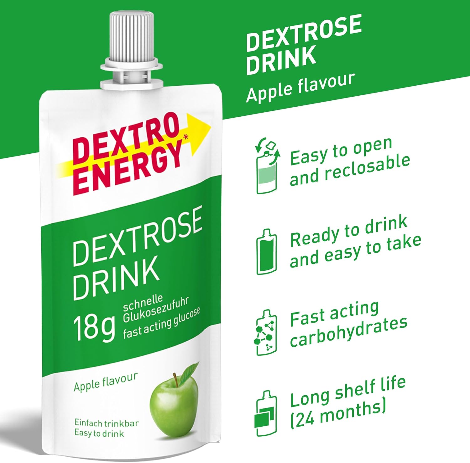 Dextro Energy Dextrose Drink, Apple, Liquid Glucose, Alternative to Glucose Tablets, 50ml Pack of 16 : Amazon.co.uk: Health & Personal Care